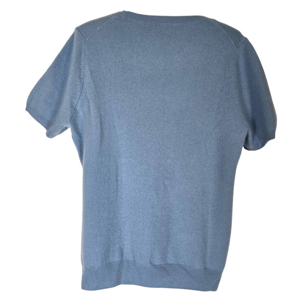 State 100% Pure Cashmere Blue Short Sleeve Crewneck Sweater M, Worn Once - Picture 3 of 7